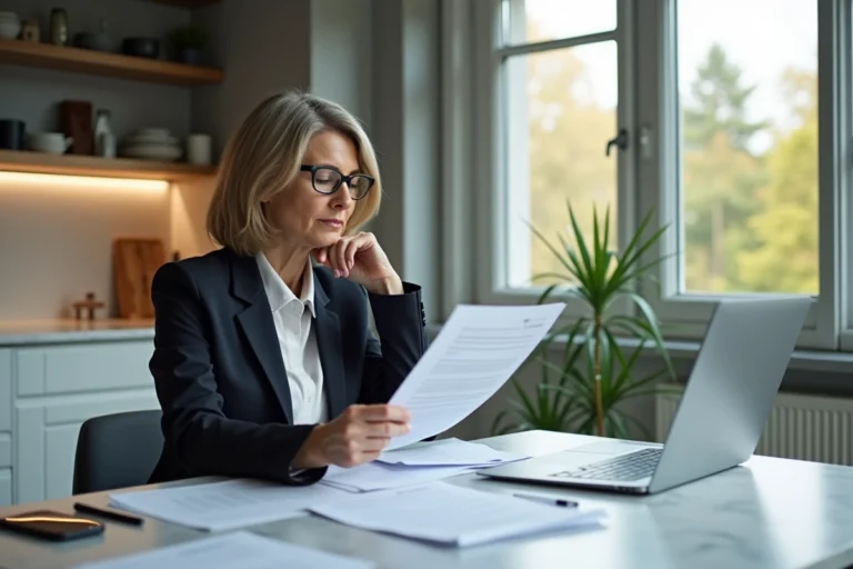Femme d'affaires examine un document de licenciement