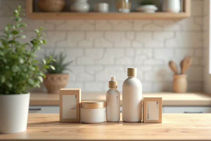 Présentation de produits Magnifaïk sur un comptoir de cuisine en bois naturel